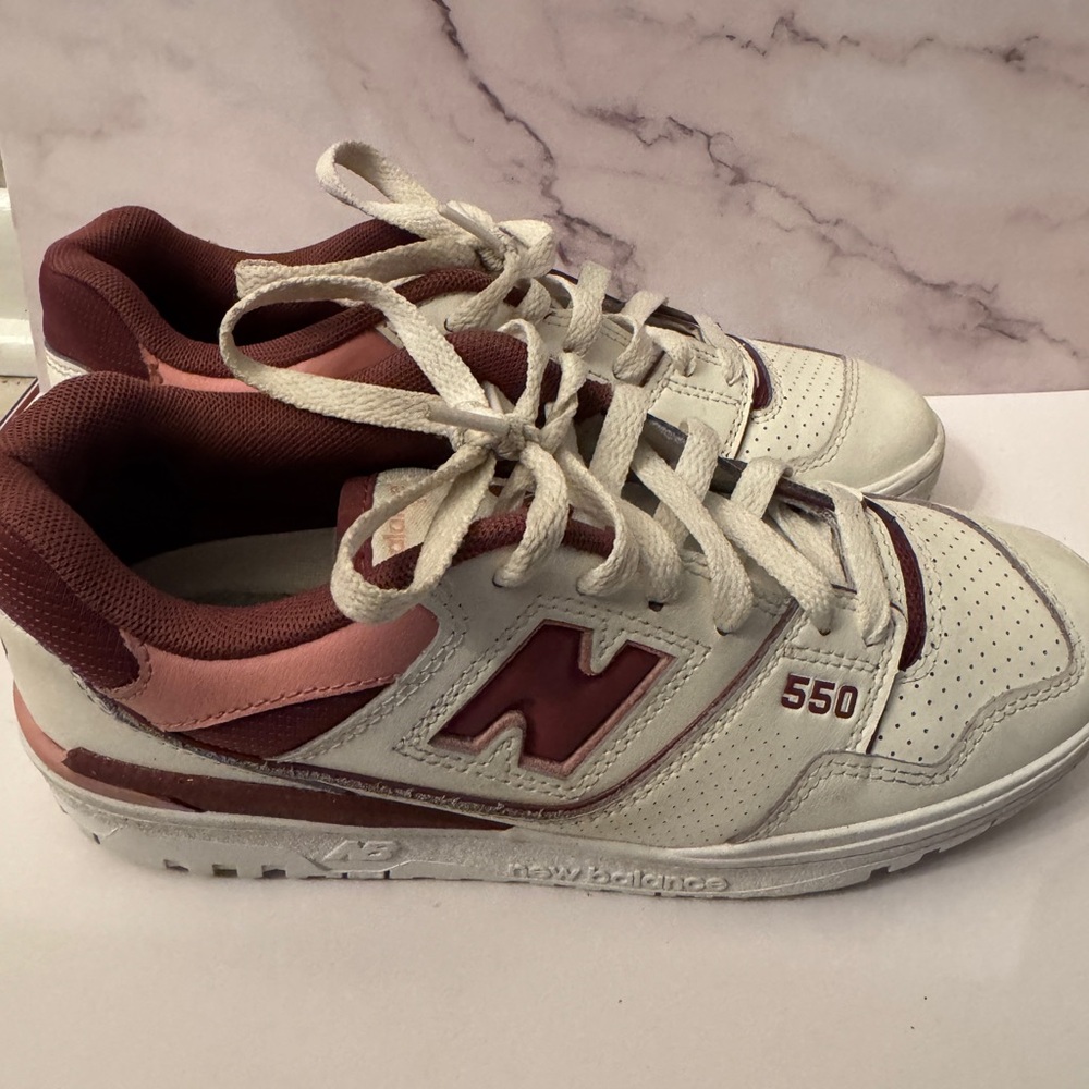 New Balance 550 Sneakers in Cream and Burgundy